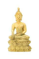 wood buddha statue on a white background.