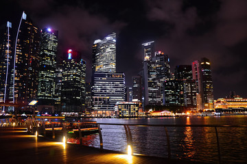Marina boulevard, Singapore - March 2016. Night view of skyscrapers 