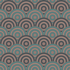 Blue color fish scale wallpaper. Asian traditional ornament with repeated scallops. Seamless pattern with semicircles