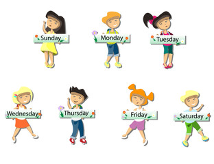 Kids with cards saying days of the week