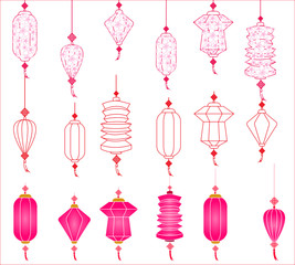 Fototapeta na wymiar Chinese paper lanterns for mid autumn festival on a white background