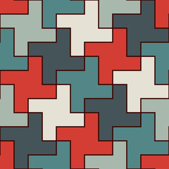 Seamless pattern with simple geometric ornament. Repeated puzzle mosaic abstract background.