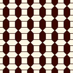 Seamless pattern with vertical braid ornament. Outline polygons tile surface background. Symmetric geometric motif.