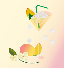 Peach fruits fresh cocktail glass. Summer drink Vector illustration