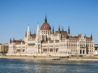 Fototapeta na wymiar Hungarian Parliament building in Budapest with blue sky background