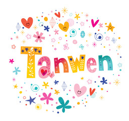Tanwen girls name decorative lettering type design