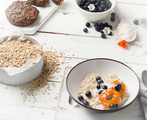 Homemade Oatmeal with bluberries and apricots