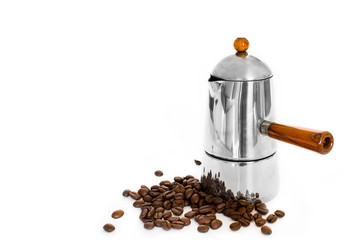 Italian coffee maker and coffee beans