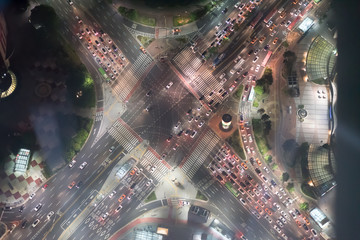 Night view of the crossroad from skyscraper in Seoul