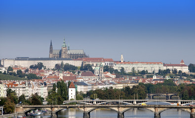 Fototapeta premium Prague, Czech Republic. Panorama of the old city through the Vltava River
