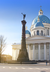 Fototapeta na wymiar Troitsky (Izmaylovsky) cathedral, 18th century, and a monument 