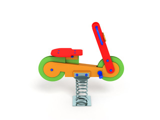 Playground spring motorcycle 3d render on white background