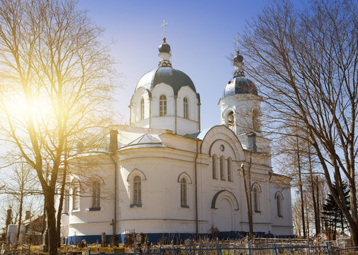 Church of the Feast of the Cross,  19th century, and the remains of the thrown cemetery. The village  Opolye, 100 km from St. Petersburg, Russia