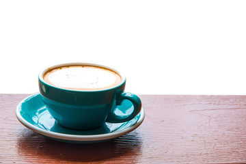 Cup of fresh coffee on table,White background.
