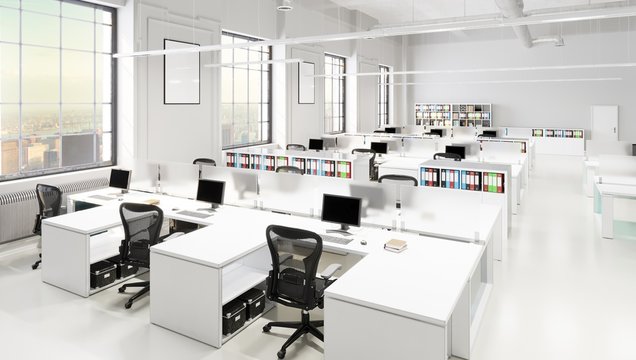 modern office space with city background