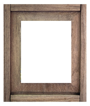 Vintage wood picture frame isolated on white background
