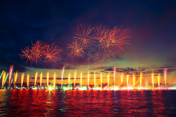 Colorful fireworks in St. Petersburg.