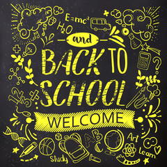 Bright Back to school doodle on chalkboard