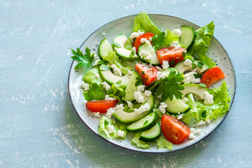 Green salad with avocado and feta