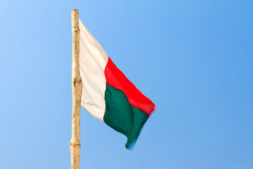 National flag of Madagascar against a blue sky