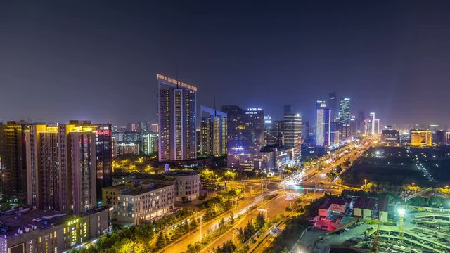 Time lapse of cityscape at night of nanjing Hexi new town,china