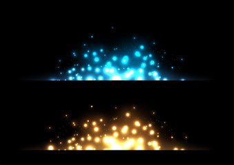 Sparkle sets with yellow and blue color on dark transparent background. Vector Illustration