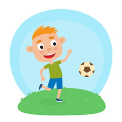 Vector illustration of little boy in shirt and short playing foo