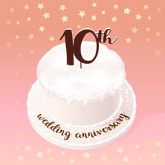 10 years of wedding or marriage vector icon, illustration