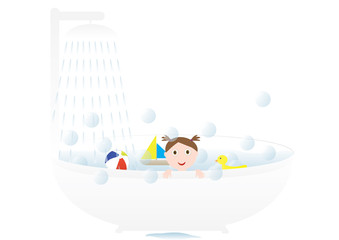 Little cute girl taking a bath