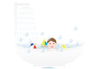 Naklejka premium Little cute boy taking a bath