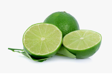 green lemon slices isolated on white background
