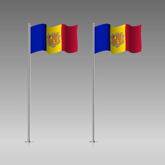 Andorra flag on the flagpole. Official colors and proportion correctly. High detailed vector illustration. 3d and isometry. EPS10