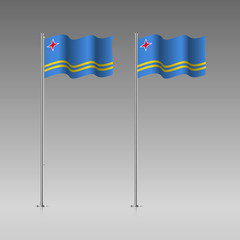 Aruba flag on the flagpole. Official colors and proportion correctly. High detailed vector illustration. 3d and isometry. EPS10