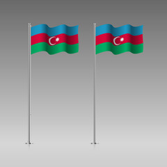 Azerbaijan flag on the flagpole. Official colors and proportion correctly. High detailed vector illustration. 3d and isometry. EPS10