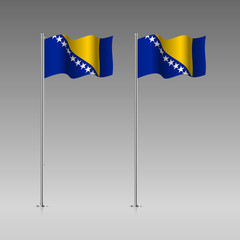 Bosnia and Herzegovina flag on the flagpole. Official colors and proportion correctly. High detailed vector illustration. 3d and isometry. EPS10