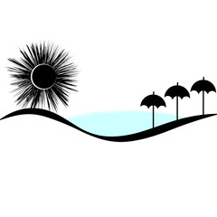 Sun with umbrellas isolated on white background.