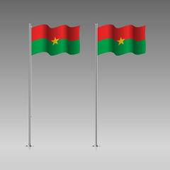 Burkina Faso flag on the flagpole. Official colors and proportion correctly. High detailed vector illustration. 3d and isometry. EPS10