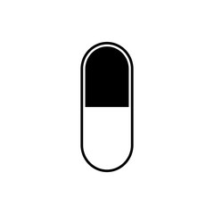 Drug icon. Black, minimalist icon isolated on white background. Pill simple silhouette. Web site page and mobile app design vector element.