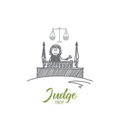 Judge concept. Hand drawn judge. Hammer of a judge and libra the symbols of law isolated vector illustration.