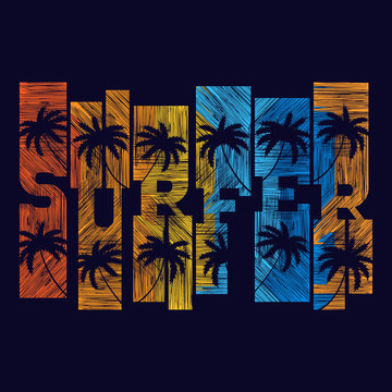 Surfer typography poster. T-shirt fashion Design. Template for postcard, banner, flyer.