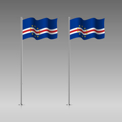 Fototapeta premium Cabo Verde flag on the flagpole. Official colors and proportion correctly. High detailed vector illustration. 3d and isometry. EPS10