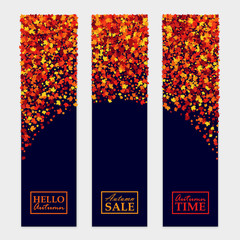 Vector fall banners set with scattered maple leaves for different design projects. Isolated