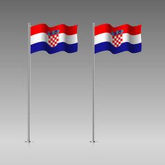 Croatia flag on the flagpole. Official colors and proportion correctly. High detailed vector illustration. 3d and isometry. EPS10