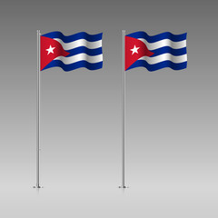 Cuba flag on the flagpole. Official colors and proportion correctly. High detailed vector illustration. 3d and isometry. EPS10