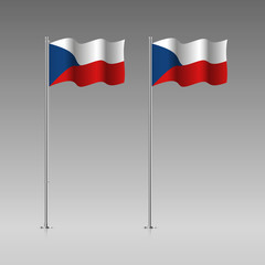 Czech Republic flag on the flagpole. Official colors and proportion correctly. High detailed vector illustration. 3d and isometry. EPS10