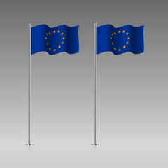 European union flag on the flagpole. The flag and emblem of the Council of Europe and the European Union. Official colors and proportion correctly. High detailed vector illustration. EPS10