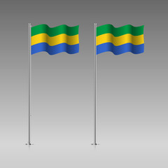Gabon flag on the flagpole. Official colors and proportion correctly. High detailed vector illustration. 3d and isometry. EPS10