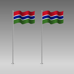 Gambia flag on the flagpole. Official colors and proportion correctly. High detailed vector illustration. 3d and isometry. EPS10