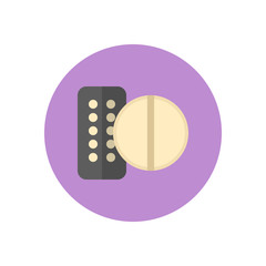 Drugs, medicines flat icon. Round colorful button, Tablet and pills circular vector sign, logo illustration. Flat style design