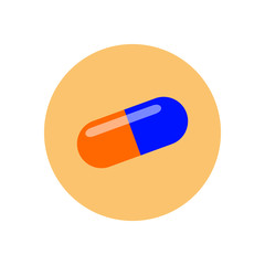 Pill capsule flat icon. Round colorful button, Drug circular vector sign, logo illustration. Flat style design